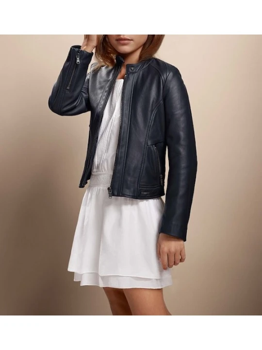 Stylish Fancy Navy Blue Leather Jacket for Toddler Girl