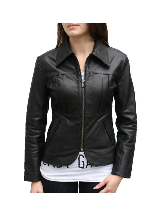 Unique Custom Made Real Lambskin Black Leather Jacket for Women