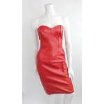 Vintage Red Genuine Leather Party Dress for Women