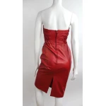 Vintage Red Genuine Leather Party Dress for Women