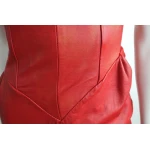 Vintage Red Genuine Leather Party Dress for Women