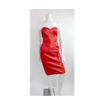 Vintage Red Genuine Leather Party Dress for Women
