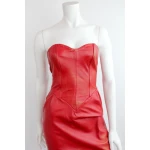 Vintage Red Genuine Leather Party Dress for Women