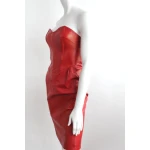 Vintage Red Genuine Leather Party Dress for Women