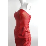 Vintage Red Genuine Leather Party Dress for Women