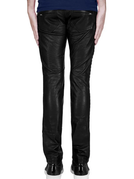 Waist Belted Black Leather Biker Pants for Men