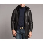 Winter Luxury Genuine Black Leather Fur Coat For Men