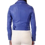 Womens Classic Real Blue Leather Motorcycle Jacket
