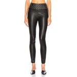 Womens Elastic Waistband Stretch Fit Black Leather Capris