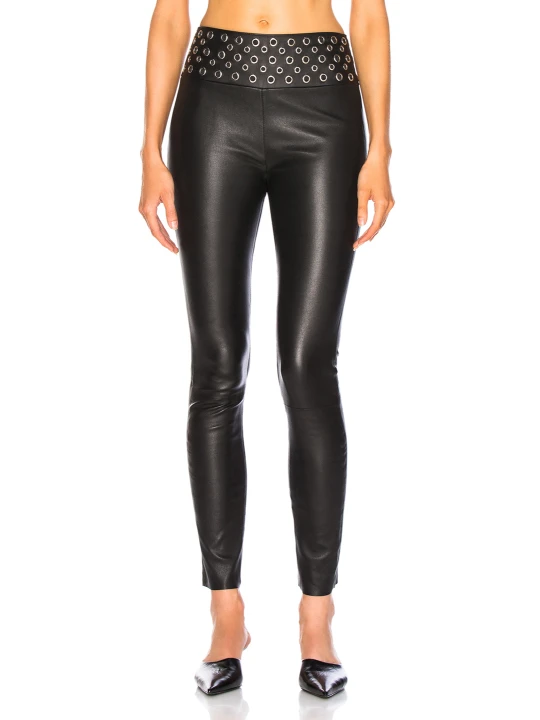 Womens Elastic Waistband Stretch Fit Black Leather Capris