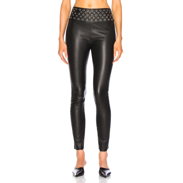 Womens Elastic Waistband Stretch Fit Black Leather Capris