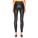 Womens Elastic Waistband Stretch Fit Black Leather Capris