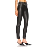 Womens Elastic Waistband Stretch Fit Black Leather Capris
