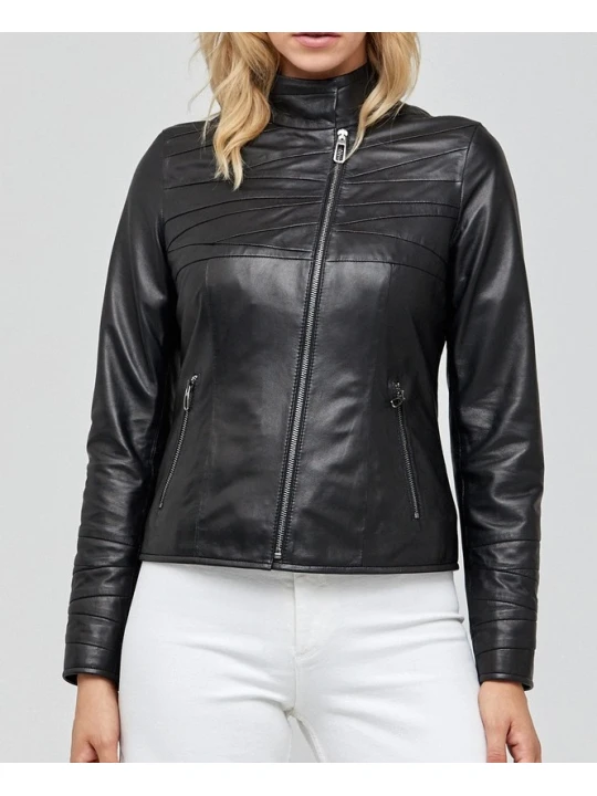 Womens Elegant Style Genuine Black Leather Jacket