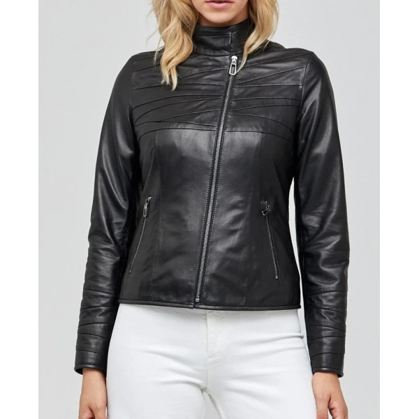 Womens Elegant Style Genuine Black Leather Jacket