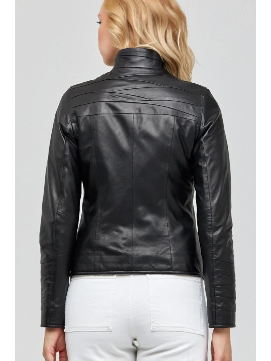 Womens Elegant Style Genuine Black Leather Jacket