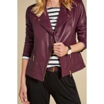 Womens Gold Hardware Detailing Soft Leather Biker Jacket