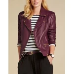 Womens Gold Hardware Detailing Soft Leather Biker Jacket