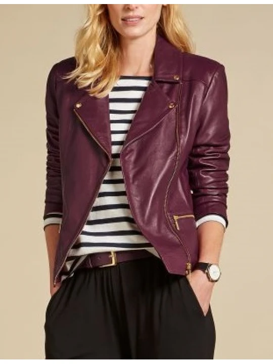 Womens Gold Hardware Detailing Soft Leather Biker Jacket
