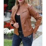 Womens Lightweight Genuine Brown Lambskin Leather Jacket