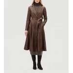 Womens Luxurious Lambskin Brown Leather Long Trench Coat