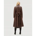 Womens Luxurious Lambskin Brown Leather Long Trench Coat