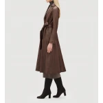 Womens Luxurious Lambskin Brown Leather Long Trench Coat