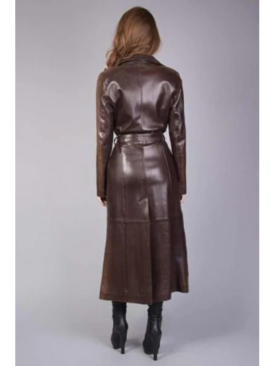 Womens Vintage Fashion Brown Lambskin Leather Celebrity Coat Outfit