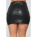 Womens Wrap Detail Genuine Black Leather Mini Skirt