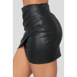 Womens Wrap Detail Genuine Black Leather Mini Skirt
