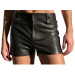 Mens High Fashion Real Sheepskin Black Leather Shorts
