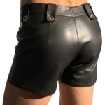 Mens High Fashion Real Sheepskin Black Leather Shorts