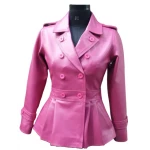 Feminine Fit Peplum Style Genuine Pink Leather Coat for Ladies
