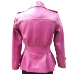 Feminine Fit Peplum Style Genuine Pink Leather Coat for Ladies
