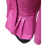 Feminine Fit Peplum Style Genuine Pink Leather Coat for Ladies
