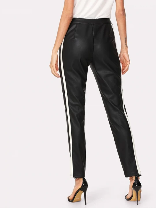 Ladies Two Tone Black and White Leather Pants for Fall