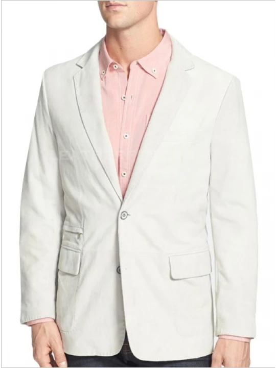 Men Two Button Soft Lambskin White Leather Blazer