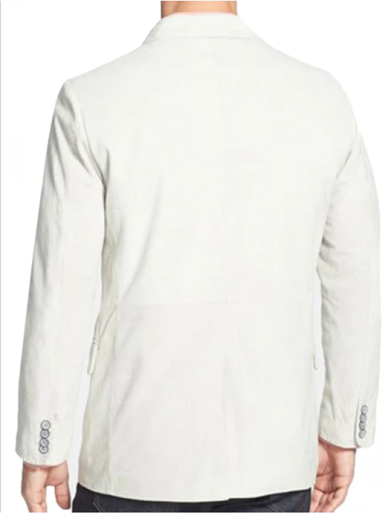 Men Two Button Soft Lambskin White Leather Blazer