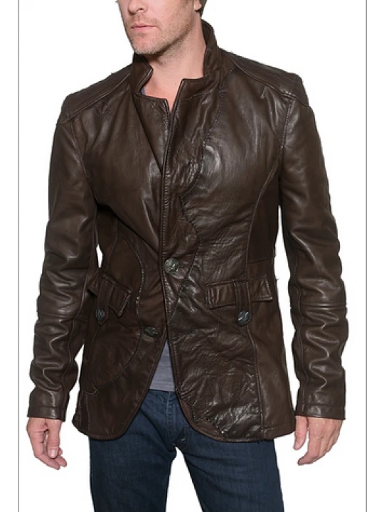 Mens Vintage Brown Designer Leather Blazer