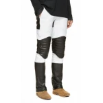 Mens Stylish Quilted Knee Panels Color Block leather Pants