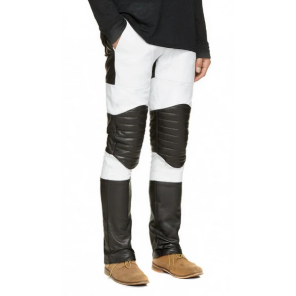 Mens Stylish Quilted Knee Panels Color Block leather Pants