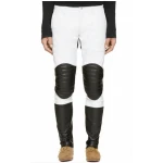 Mens Stylish Quilted Knee Panels Color Block leather Pants