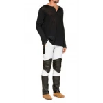 Mens Stylish Quilted Knee Panels Color Block leather Pants