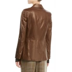 Relaxed Fit Shawl Collar Brown Leather Blazer for Women