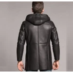 Winter Luxury Genuine Black Leather Fur Coat For Men