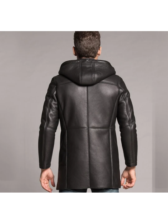 Winter Luxury Genuine Black Leather Fur Coat For Men